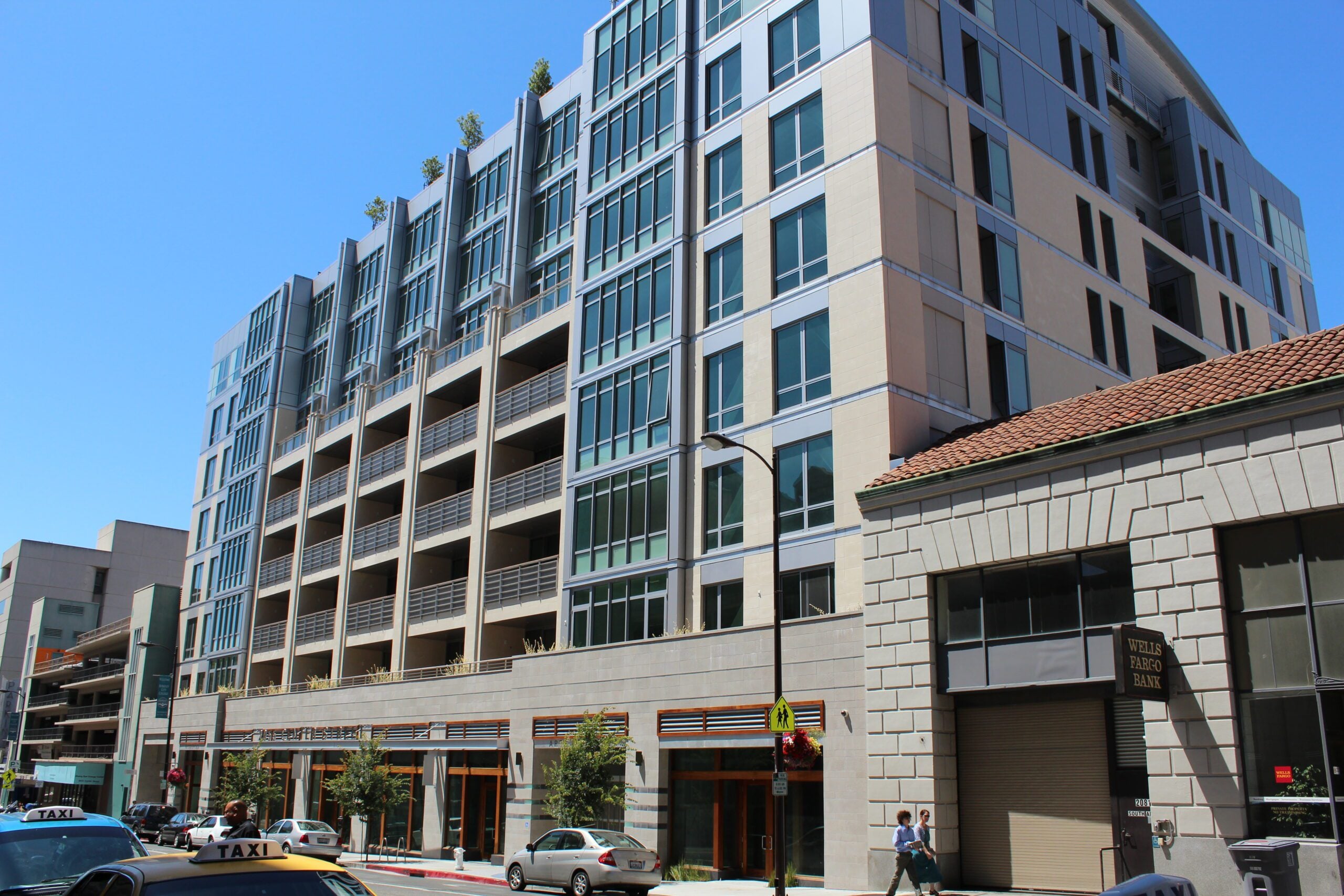 Berkeley Central, a six-story building with glass and grey panels at a downtown Berkeley corner